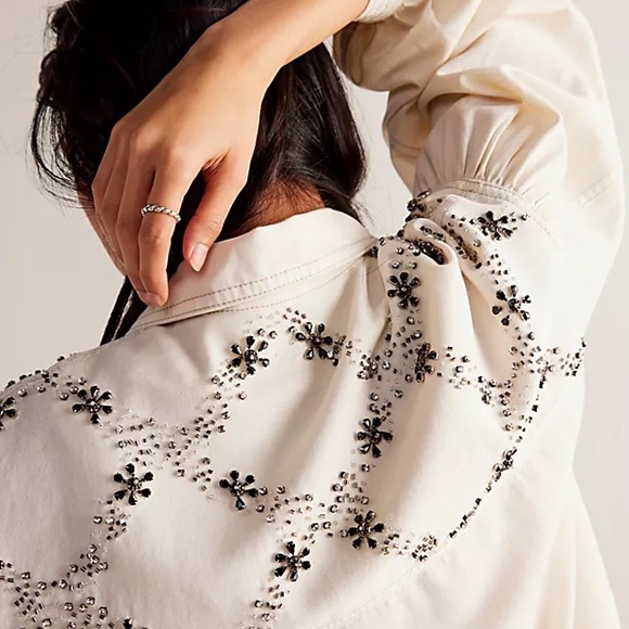 We the Free womens Star Studded Shirt cream embellished western button up L - Picture 12 of 15